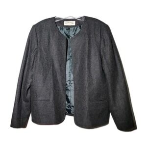 Vintage Womens Orvis Size 16 Gray Wool Open Front Blazer Work Business